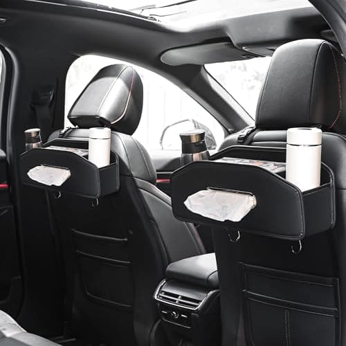 Qirc Car Seat Back Organizer with 2 Cup Holder, Headrest Backseat Hanging Storage Box with Hooks, Multifunctional Car Rear Seat Tissue Box Storage for Home and Travel (Black) — view 6