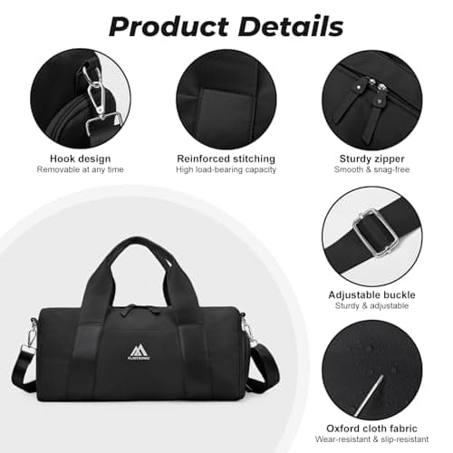 Flintronic Small Gym Bag for Girls Kids, Sports Duffel Bag for Gym, Gym Bag with Adjustable Shoulder Straps, Women's Fitness Bag with Shoe Compartment & Wet Pocket for Gym Swim Dance (Black) — view 3