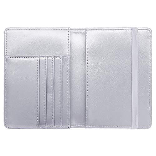 Passport Holder Cover Travel RFID Blocking Passport Cover Rose Gold Cute Flowers Passport Wallet with Elastic Band for Women, Silver, Casual — view 4