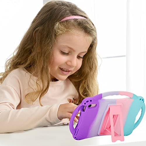 TopEsct Kids Case for iPad Mini 7 (A17 Pro) 2024 /iPad Mini6 2021, Shockproof Silicone Cover with Handle Stand for 8.3" iPad Mini 6th/7th Gen,Puple and Turquoise — view 6