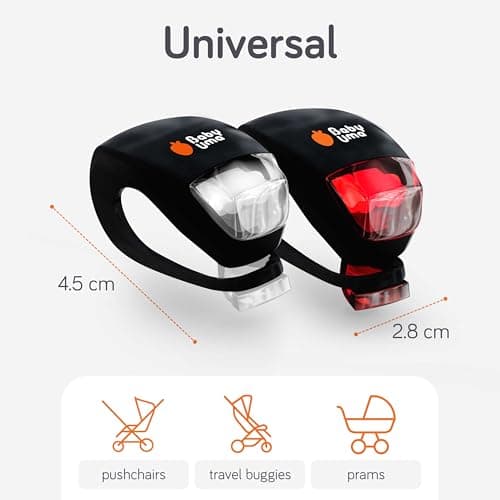 Baby Uma LED Pushchair Lights (4 Pack) - Universal with 3 Light Modes (Constant/Pulse/Strobe), Pram & Bike Lights Front and Back (2 White Headlights & 2 Red Taillights), Clip-On Bike Light Set — view 5