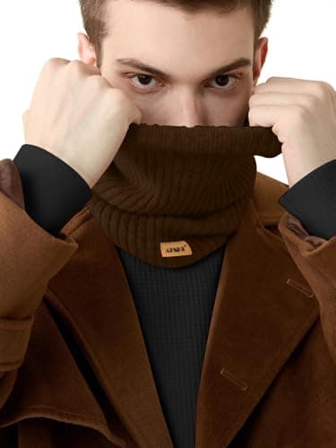 ATNKE Winter Warm Neck Gaiters Thicken Windproof Scarves Dust Face Mask Ski Circle Double Layer Fleece Lined Knit Scarf Gifts for Men and Women/Coffee — view 6
