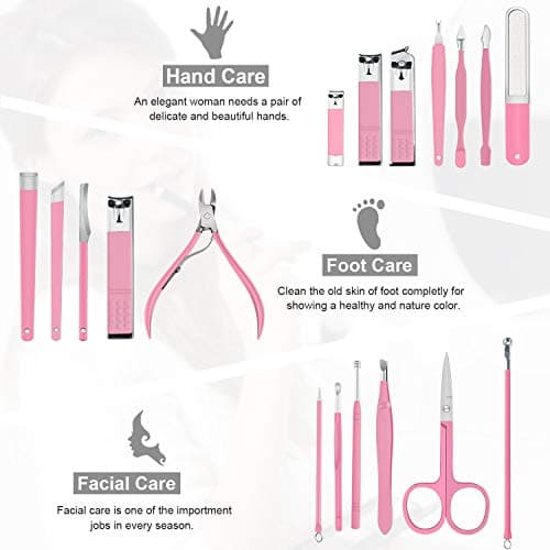 Manicure Set 18pcs Nail Clipper Kit Professional Grooming Kit, White Pink — view 4