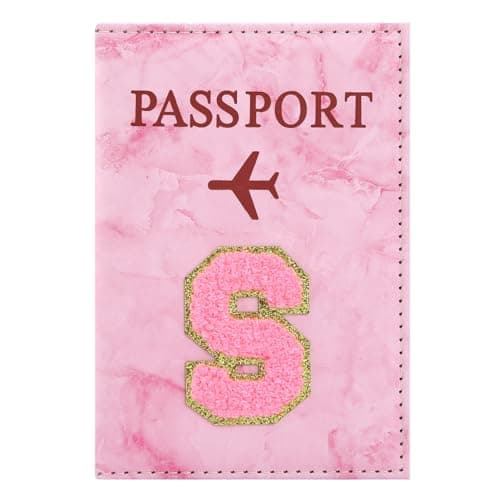 ILIYAH Personalized Initial Passport Holder – Pink Marble Chenille Letter, Waterproof PU Leather Passport Cover, Cute Travel Gift for Women and Girls