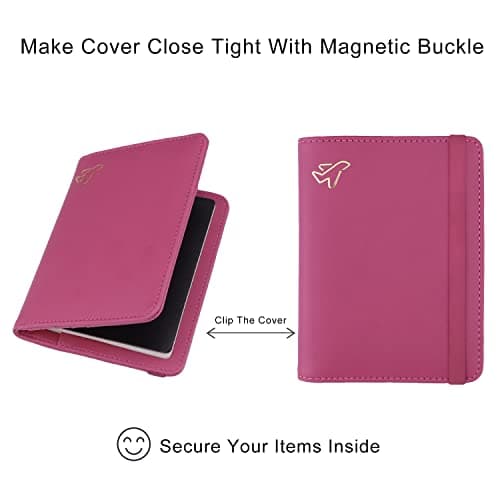 WALNEW Passport Holder, PU Leather Travel Passport Cover Wallet, RFID Passport Case with Card Holder, Travel Essentials for Women Men (Hotpink) — view 5