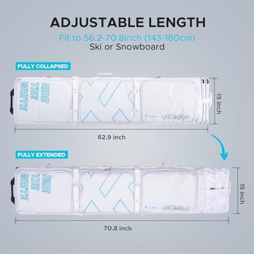 XCMAN Padded Snowboard Bag with Wheels- Snow Ski Bags for Air Travel Adjustable Length 61-70In Large Capacity with Water-Resistant White — view 3