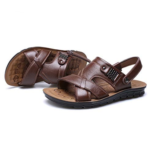 Men's Leather Sandals With Adjustable Strap - Non-Slip Lightweight Breathable Hiking Sandal for Beach and Trekking - Flat Comfortable Bathing Shoes — view 3