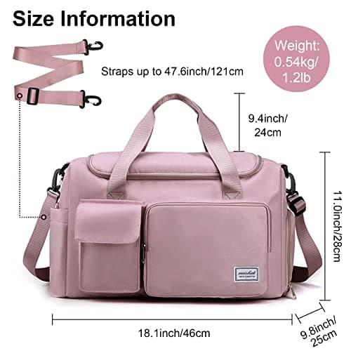 RainFlowwer Travel Duffel Bag Women Men,Sports Gym Bag with Shoes Compartment,Waterproof Travel Bag Overnight Bag with Dry Wet Separated Pocket,Carry Luggage Bag Weekender,Sports,Gym,Travel (Pink) — view 3