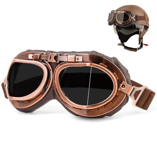 JUGCUT Vintage Racer Sports Helmet Sunglasses, Hiking Ski Goggles Eyewear for Cruiser, Scooter Steampunk Half Helmet Motorcycle Cruiser Scooter Goggles Men Women