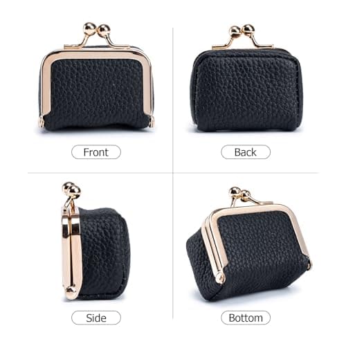 Nefokfdus Genuine Leather Mini Jewelry Box Coin Purse for Women,Solid Color Kiss Lock Jewelry Case Organizer,Mini Travel Ring Box, Pink, Pouch — view 4