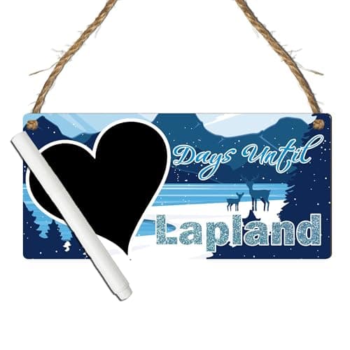 "Days Until Lapland" Countdown Plaque - Northern Lights & Winter Wonderland Chalkboard Sign for Christmas Holiday Countdown (Blue, With Pen, Small: 19 cm (W) × 9 cm (H))