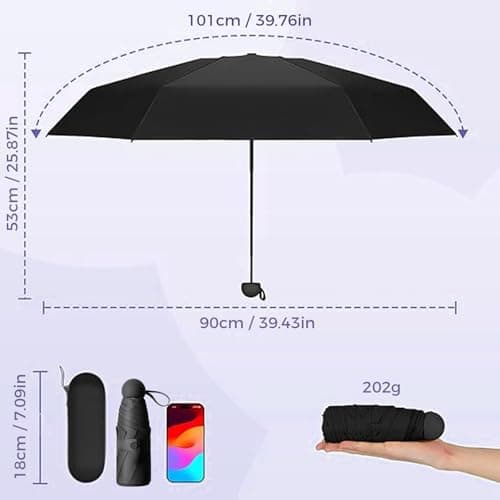 ACETEND Mini Folding Travel Umbrella, Windproof and Sun Anti-UV, Dual Purpose Compact Umbrella,Small for Handbag with Storage Box,for Men Women Teens & Kids — view 6