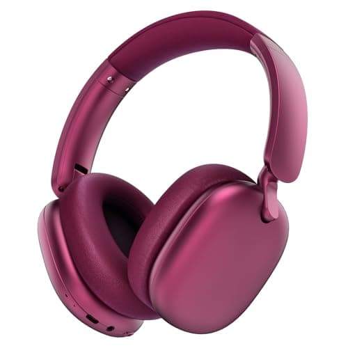 RORSOU C6 Active Noise Cancelling Headphones, Wireless Over Ear Bluetooth Headphones, 60H Playtime, Lightweight Folding Deep Bass Comfort Fit Ear Cups Headset with Mic for iPad/Travel/PC/Home Red
