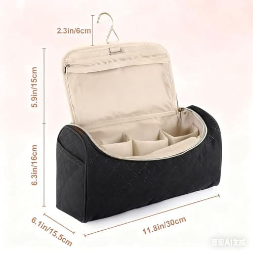 OVAQUIXI Hair Tools Travel Bag, Polyester Portable Storage with Multi Pockets, for Hair Dryer, Flat Iron, Curling Iron, Ideal for Stylish Women (Black) — view 2