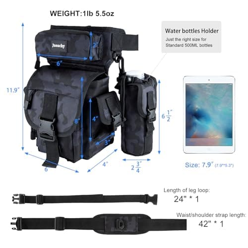 Jueachy Multifunctional Drop Leg Waist Bag, Military Tactical Thigh Hip Outdoor Pack for Motorcycling Hiking Traveling Fishing Tool Pouch, Black Camouflage, Taglia unica, Bag Organizer — view 3