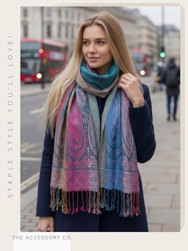 Women Pashmina Scarf Shawl Wrap - Large Long Paisley Floral Rainbow Ladies Scarves, Wearable Blanket Scarf, Womens Winter Scarfs, Indian Shawl Wedding Evening Stole, Head Scarf (Turquoise Teal) — view 2
