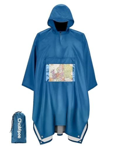 Chakipee Rain Waterproof Poncho Adult Reusable Rain Cape Lightweight with Transparent Pocket, Packable Poncho Multi-Purpose for Travel, Hiking, Camping, Festival Blue