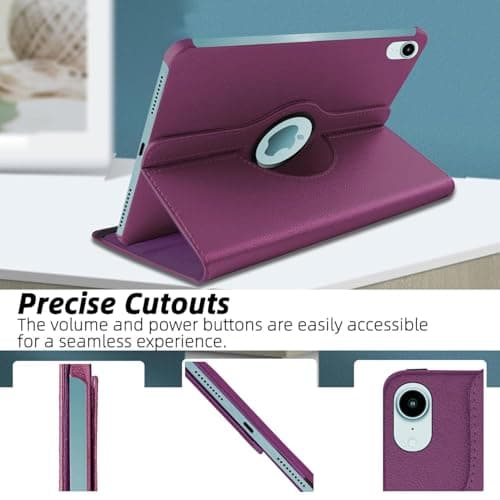 Worldbiz Case for iPad Mini 7 (A17 Pro, 2024) / iPad Mini 6 2021 8.3-Inch, 360 Degree Rotating Leather Protective Stand Cover, Auto Wake Sleep, A2995/A2996/A2567/A2568 (Purple) — view 5