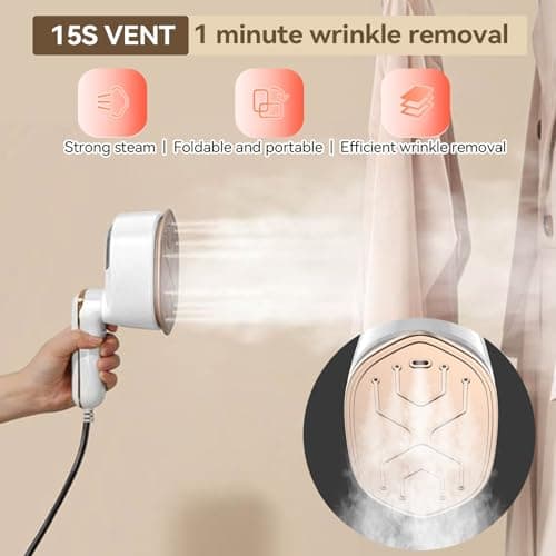 Unbbty Clothes Steamer, 2-IN-1 Travel Steamer for Clothes, Powerful steamer clothing for Travel, 1100W, Fast Heat-up, 3 Steam Levels Output, Handheld Steamer for Clothes (White) — view 3