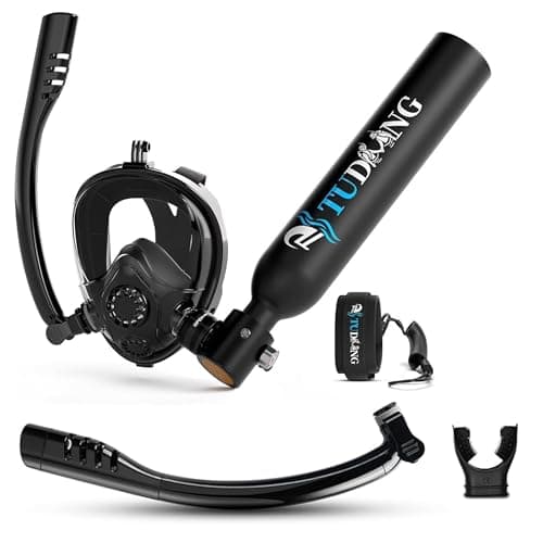 TUDIVING-0.5L Portable Mini Scuba Tank,Diving Oxygen Cylinder with Full Face Snorkel Mask,Lung Tank Kits for Underwater Diving Breathing Training/Rescue/Boat Cleaning