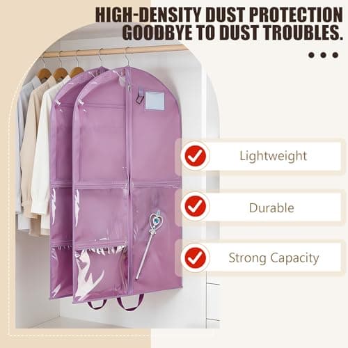 2 Pack 39.37 Inch Dance Costume Bag for Dancers, Hanging Garment Bags with Multiple Pockets, Clear Storage Organizer for Costumes, Accessories and Dance Shoes (Purple) — view 3