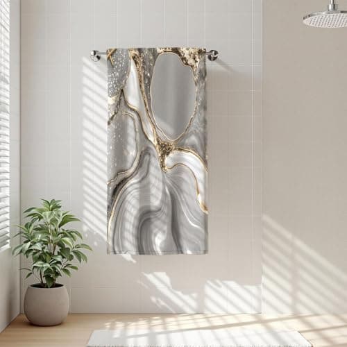 Amagical 1Pc Gray and Gold Abstract Resin Like Art Bathroom Hand Towel Bath Towel, Microfiber Polyester Towel, Unique Home Decorative Kitchen Towels, Quick Dry and Absorbent (1Pc Towel (14"x30")) — view 2