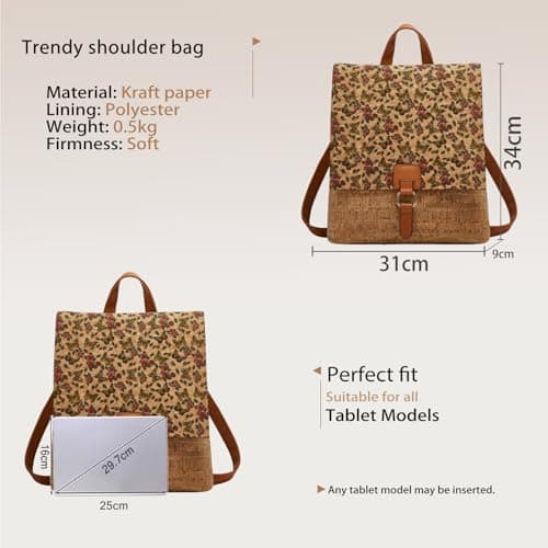 CORIOS Boho Backpack Women Daypacks with Ethnic Pattern Bohemian Style Shoulder Handbag Multipurpose Convertible Purse Teenager School Bag Bookbag Cork Fabric Rucksack for Travel Outdoor Rose Gold — view 3