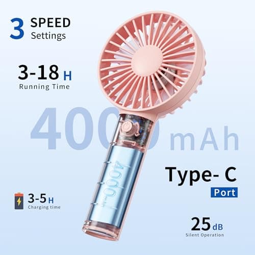 Morelax Handheld Fan, USB Rechargeable Mini Portable Fan with Base, 10H Battery, Strong Wind, Small & Powerful, Cute Design for Travel, Makeup, Girls Women Summer Gift (Pink) — view 2