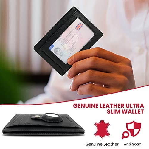 MOIRENTO AirTag Wallet - RFID Blocking Full Grain Leather for Men & Women - 5 Card Slots, Banknote Holder, Secure Unisex Adults - Black Leather Minimalist Design — view 5