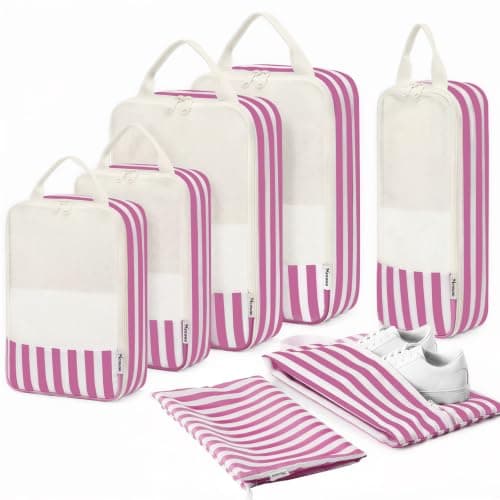 Meowoo 7 Set Compression Packing Cubes for Suitcases, Stripe Design