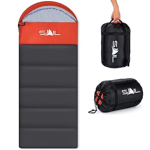 SAIL Sleeping Bag for Adults & Kids, 4 Season Autumn/Winter 400GSM - Thermal, Waterproof, Lightweight, Compact - Ideal for Camping, Hiking & Backpacking - Orange