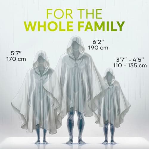 ZENO Disposable Rain Poncho Waterproof Family Pack - Rain Coat with Hood, Pack of 4 - For Adults & Kids, Women, Men, Girls & Boys - Travel Poncho for Hiking, Camping — view 4