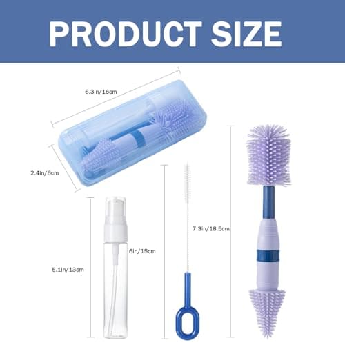 6-in-1 Travel Bottle Brush Set for Baby Bottles Under 8 OZ, Purple — view 6