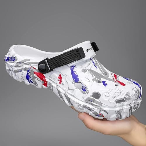 Men's Summer Camouflage Garden Clogs: Anti-Slip EVA Slip-on Sandals - Breathable Comfortable Mules Shoes - Outdoor Indoor Casual Slippers for Younger White 43 — view 2