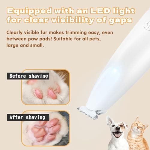Pet & Trimmer, for Cats & Dog, USB Charging, LED Light, Paw Plant, Ears, Face, Butt, Partial Cut, Pet Trimmer, Small Size, Lightweight, Low Noise, Low Vibration, Cordless — view 6