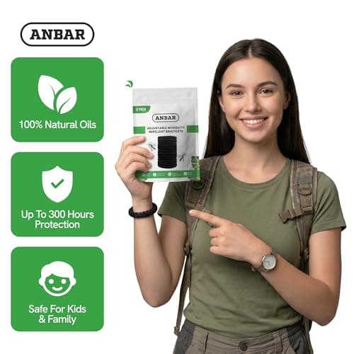 Anbar Leather Mosquito Repellent Bracelets for Adults and Kids, 12 Pack, Deet Free, All-Natural Anti-Mosquito, Tick, and Insect Essential Oils, 300-Hour Waterproof Outdoor Protection (Black) — view 2