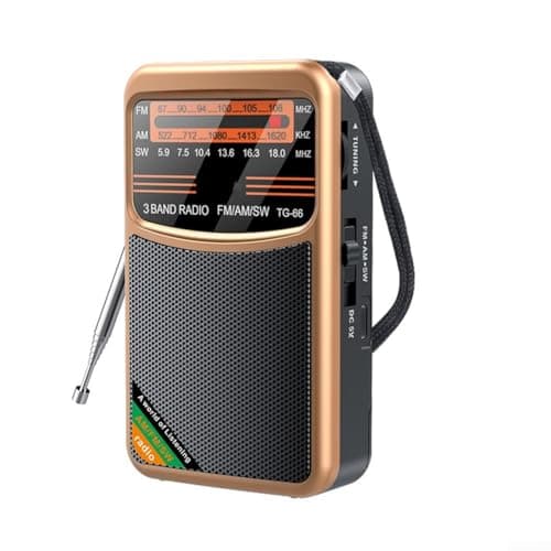 AM/FM/SW Small Transistor Radio Pocket Handheld Rechargeable 3W Speaker Exceptional Reception Compact Portable for Travel Outdoor Activities (Gold)
