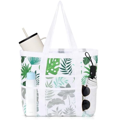 MOFASVIGI Waterproof Mesh Beach Bag Women with Pockets Foldable