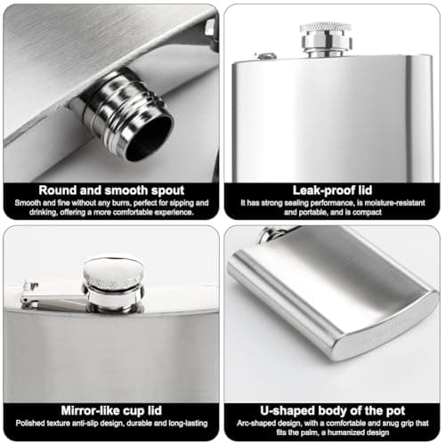 2 Pack 8oz Hip Flask with 2 Funnel, Stainless Steel Hip Flasks for Men Women, Portable Pocket Hip-Flask Alcohol for Climbing Camping Hiking Party Barbecue Bar Party — view 3