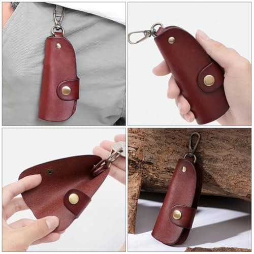 SHINEOFI Multifunctional Prevents Scratching Comprehensive Protection and Pouch with Genuine Leather Material Abrasion Car Key for Home and Travel Storage — view 3