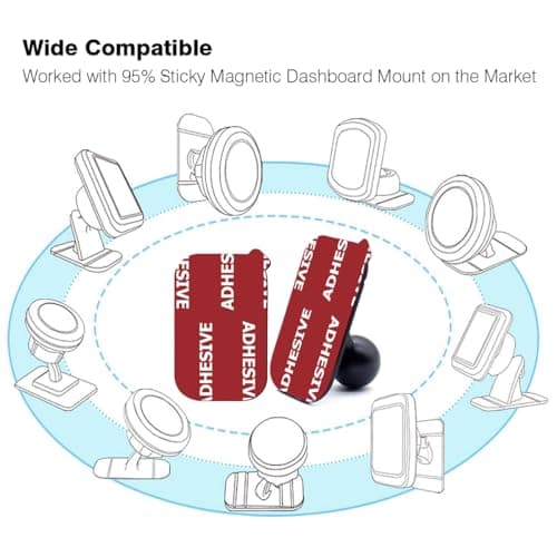 VIIMAKE 6pcs Rectangle Sticky Adhesive Replacement Kit, for Magnetic Car Dashboard Phone Mount Base Sticker Parts, Double Side Tape Adhesive Pads (Red) — view 5