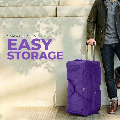 ATX Luggage 40" Jumbo Wheeled Duffle Bag Lightweight Rolling Wheels Suitcase Extra Durable Holdall for Sports Travel and Cargo | Purple — view 3