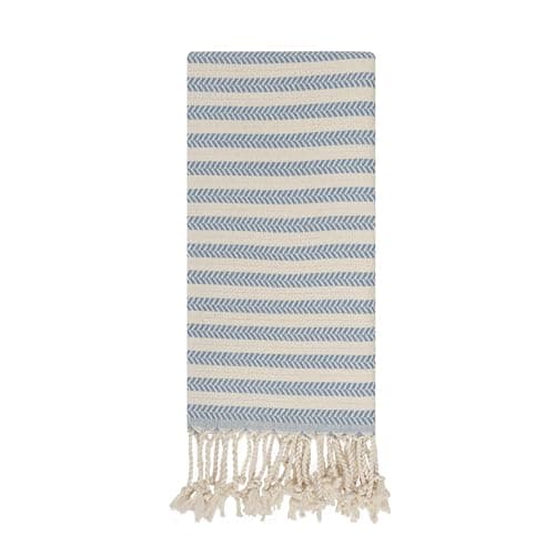 Blue Beach Turkish Towel Striped - 90 x180cm Large Turkish Hammam Peshtemal Towel - Super Absorbent, Quick Dry, Lightweight, Compact Towels for Swimming, Bath, Gym, Sauna and Travel (Sky Blue)