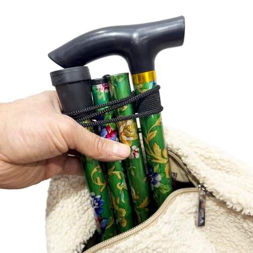 PLASTIFIC Walking Stick, Easy Adjustable Height Folding Extendable Walking Cane, Lightweight Flexible and Durable Walking Aid Mobility Aid Collapsible Walking Stick (Green Flower) — view 6