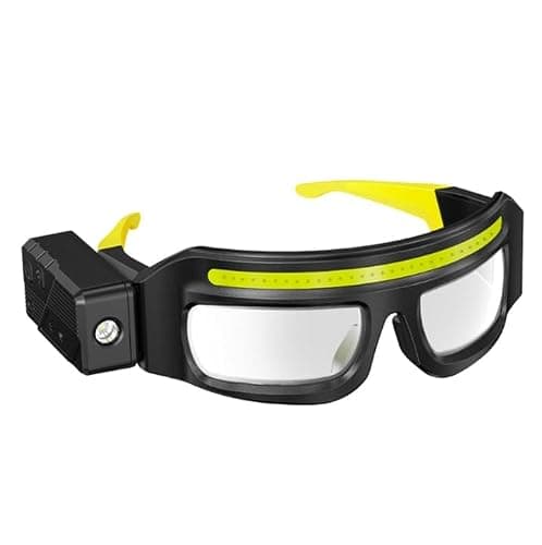 Omana LED Head Torch Safety Glasses 5-Modes Headlamp Bright Rechargeable Headlight Waterproof Motion Sensor Headtorch Camping Running Hiking Fishing Garage Spotlight (Yellow)