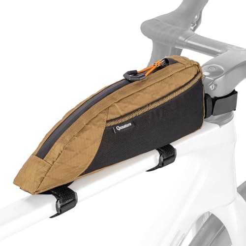 Qunature Bike Top Tube Bag, Frame-Mounted Bag with Exterior Pocket, Lightweight & Stable Triangle Storage Pouch for Road Bikes & MTB Khaki