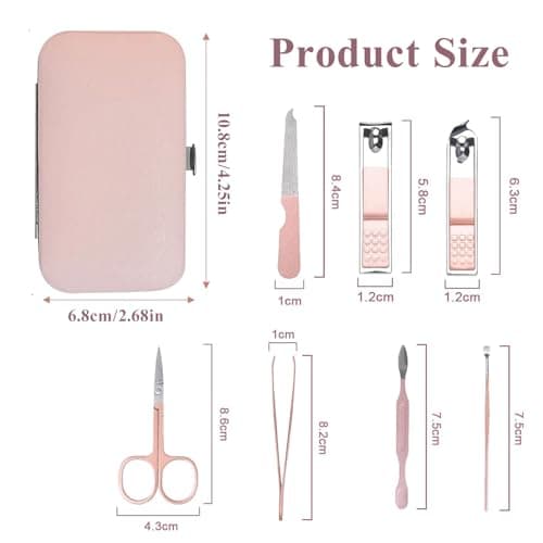 Manicure Set Professional Nail Clippers Kit Pedicure Care Tools-Stainless Steel Grooming Tools for Travel (Pink-7pcs) — view 2