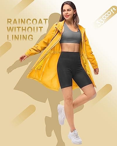 33,000ft Women's Rain Jacket Lightweight Hooded Long Rain Coat Waterproof Jacket Ladies Packable Functional Jacket Windbreaker Breathable Active Outdoor Coats Yellow XL/16 — view 2