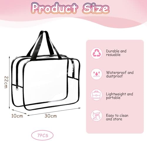 7 Packs Toy Storage Bags, 11.8 * 8.6 * 3.9inch Clear PVC Organiser Bags with Handle and Zips, Portable Toy Organizer for Puzzle, Building Blocks, Books (Black) — view 2