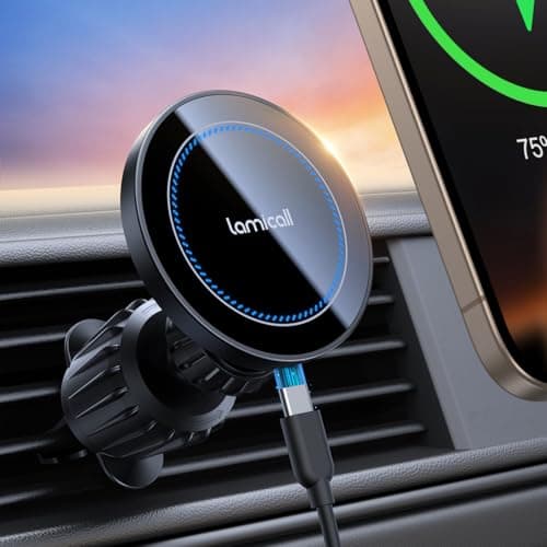 Lamicall for Magsafe Car Mount Charger - [15W Top Charging] Magnetic Wireless Car Charger with 20x N52 Magnets, Hands Free Air Vent Phone Holder Cradle for iPhone 17 16 15 14 13 12 Series - Black